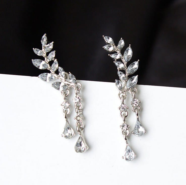 Leaf Crystal Earrings Gold Tone Pakistani Women