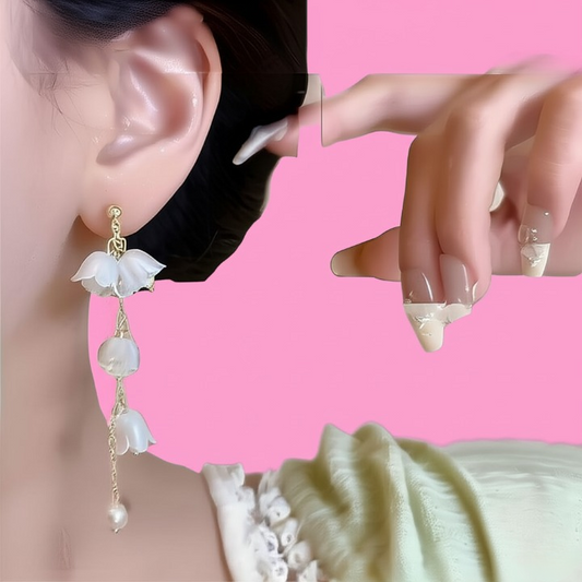 Pearl Korean Flower Earrings for Women – White Floral Design
