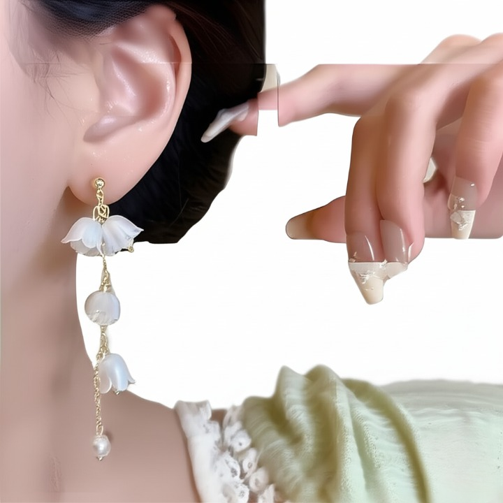 Pearl Korean Flower Earrings for Women – White Floral Design