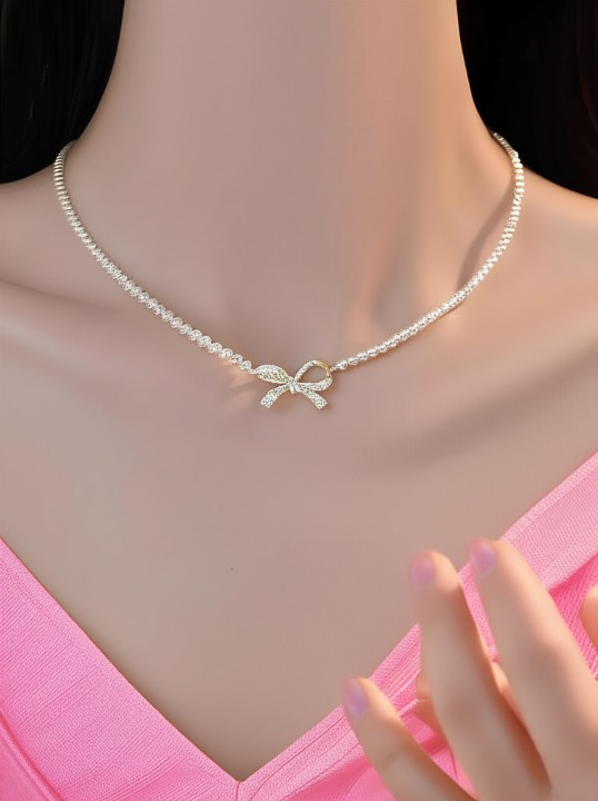 Bow Pearl Pendant Necklace – Golden