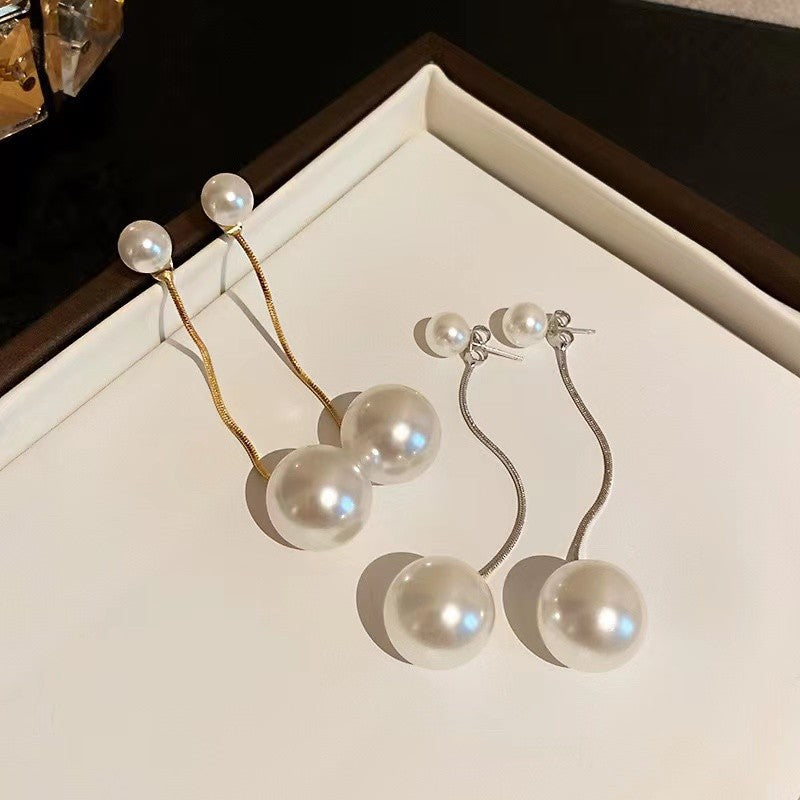 Pearl Hanging Korean Earrings – Golden