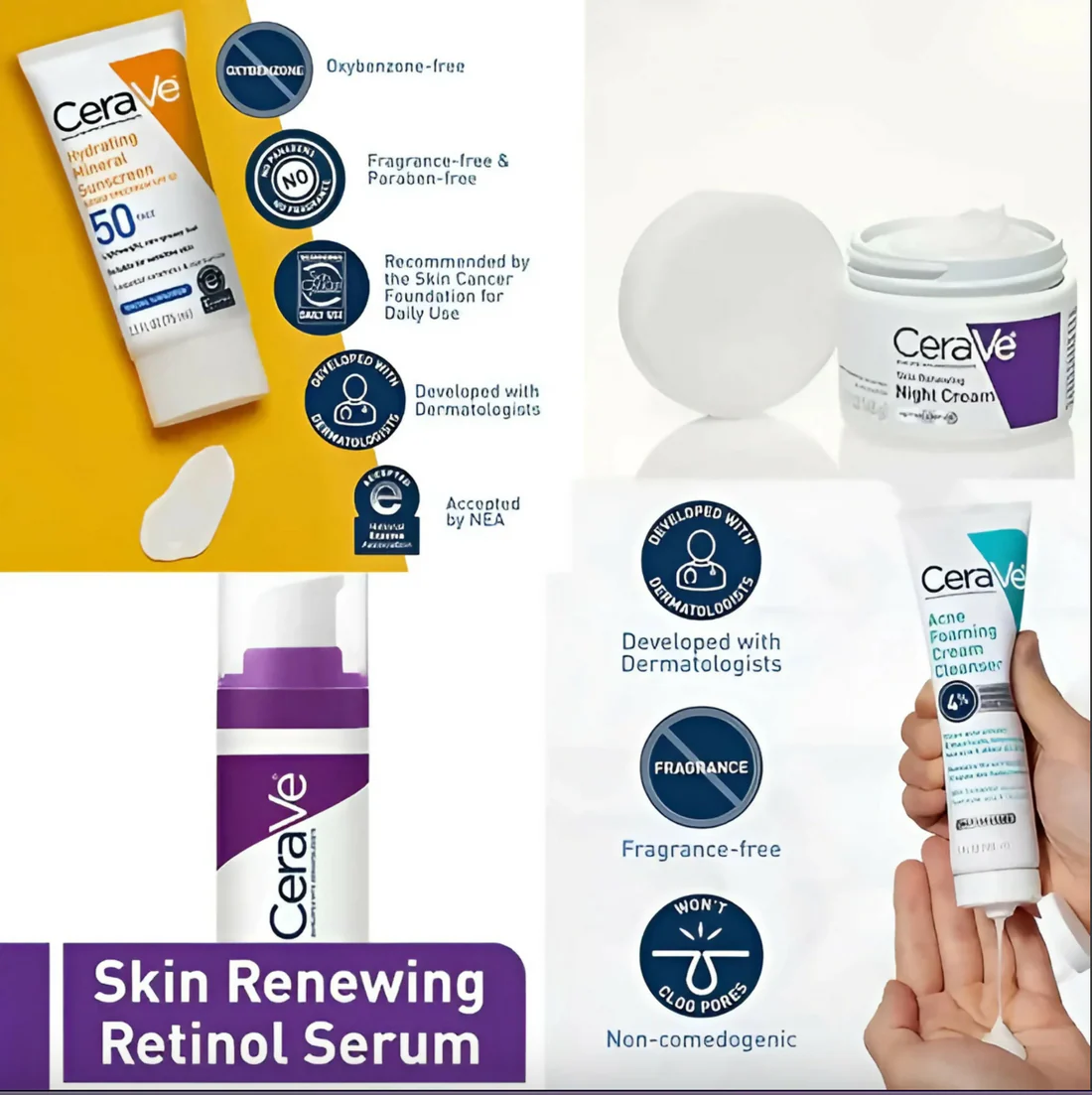 CeraVe 4-in-1 Skincare Kit – Cleanser, Retinol, Night Cream & Sunscreen