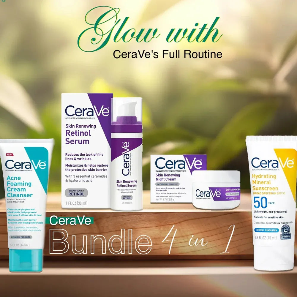CeraVe 4-in-1 Skincare Kit – Cleanser, Retinol, Night Cream & Sunscreen