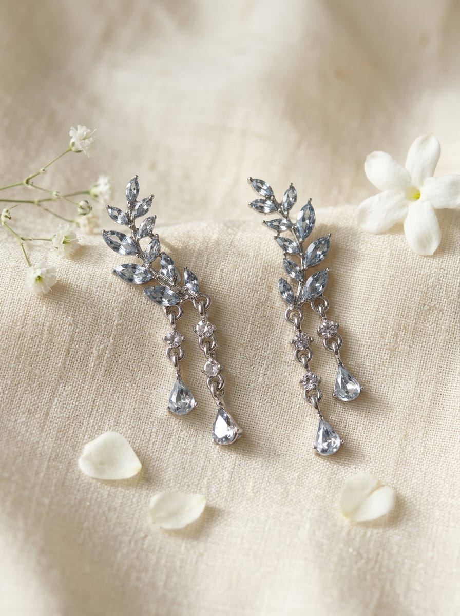 Leaf Crystal Earrings Gold Tone Pakistani Women