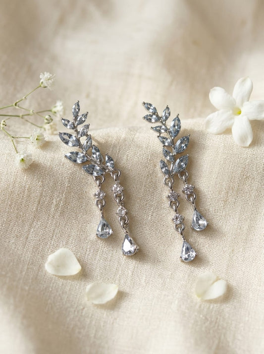 Leaf Crystal Earrings Gold Tone Pakistani Women