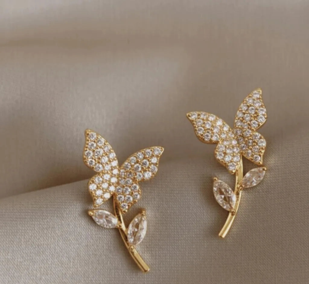 Butterrfly Zircon Earrings Silver Golden Pakistan