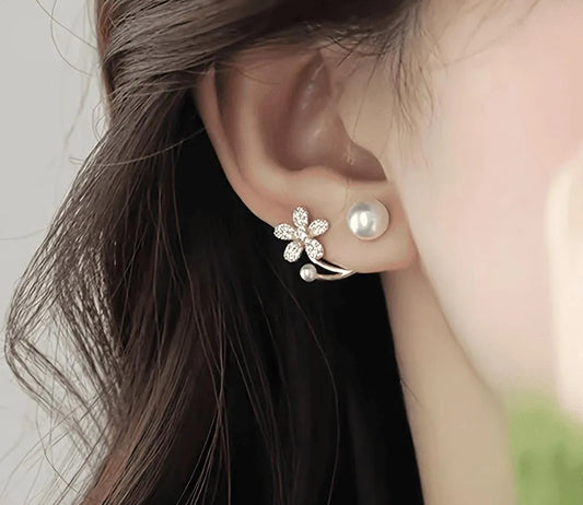 Flower Pearl Zicon Earrings Golden Silver Lightweight